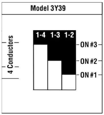 Switch chart of KA model 3Y39 four-conductor, three Normally Open switches in single float