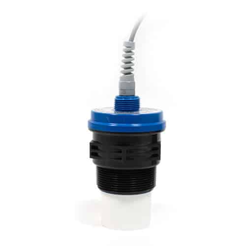 blue and black ultrasonic level sensor close-up