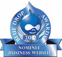 An emblem for the Blue Drop awards identifies APG as a nominee for Best Business Website