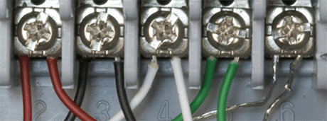 Red, Black, White, Green, & Gray wires are shown in a Daisey chain configuration