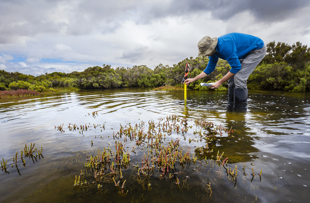 man using ruler to measure water level as precursor of DAQ