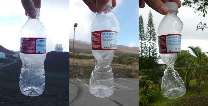 Plastic bottle affected by changing atmospheric pressure