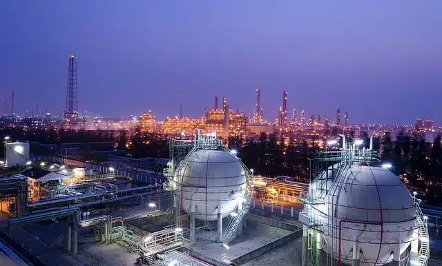 Night lights at an oil refinery